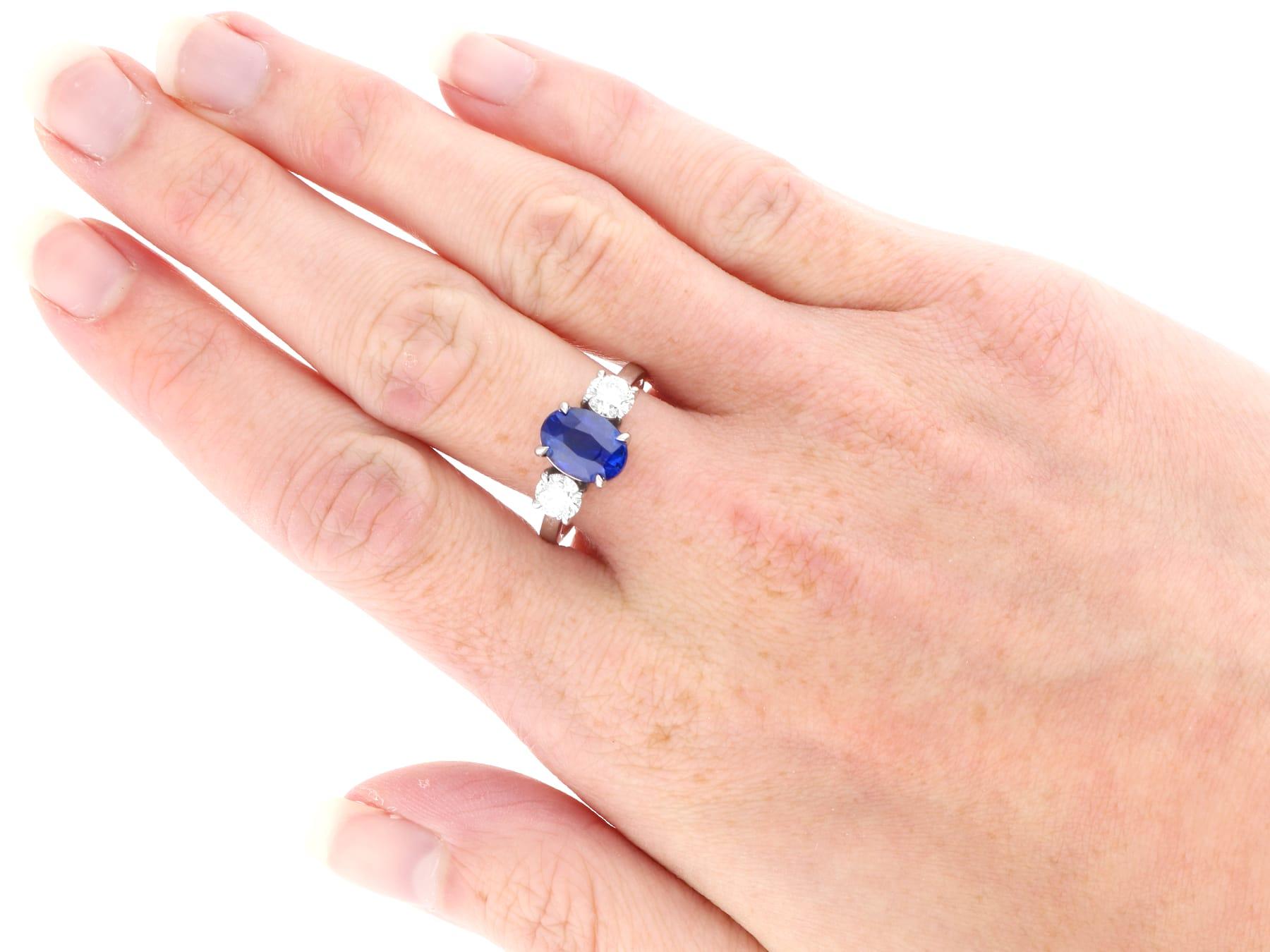 3.01Ct Ceylon Sapphire and 1.00Ct Diamond Platinum Trilogy Ring Circa 1970 For Sale 1