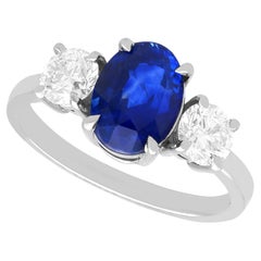 3.01Ct Ceylon Sapphire and 1.00Ct Diamond Platinum Trilogy Ring Circa 1970