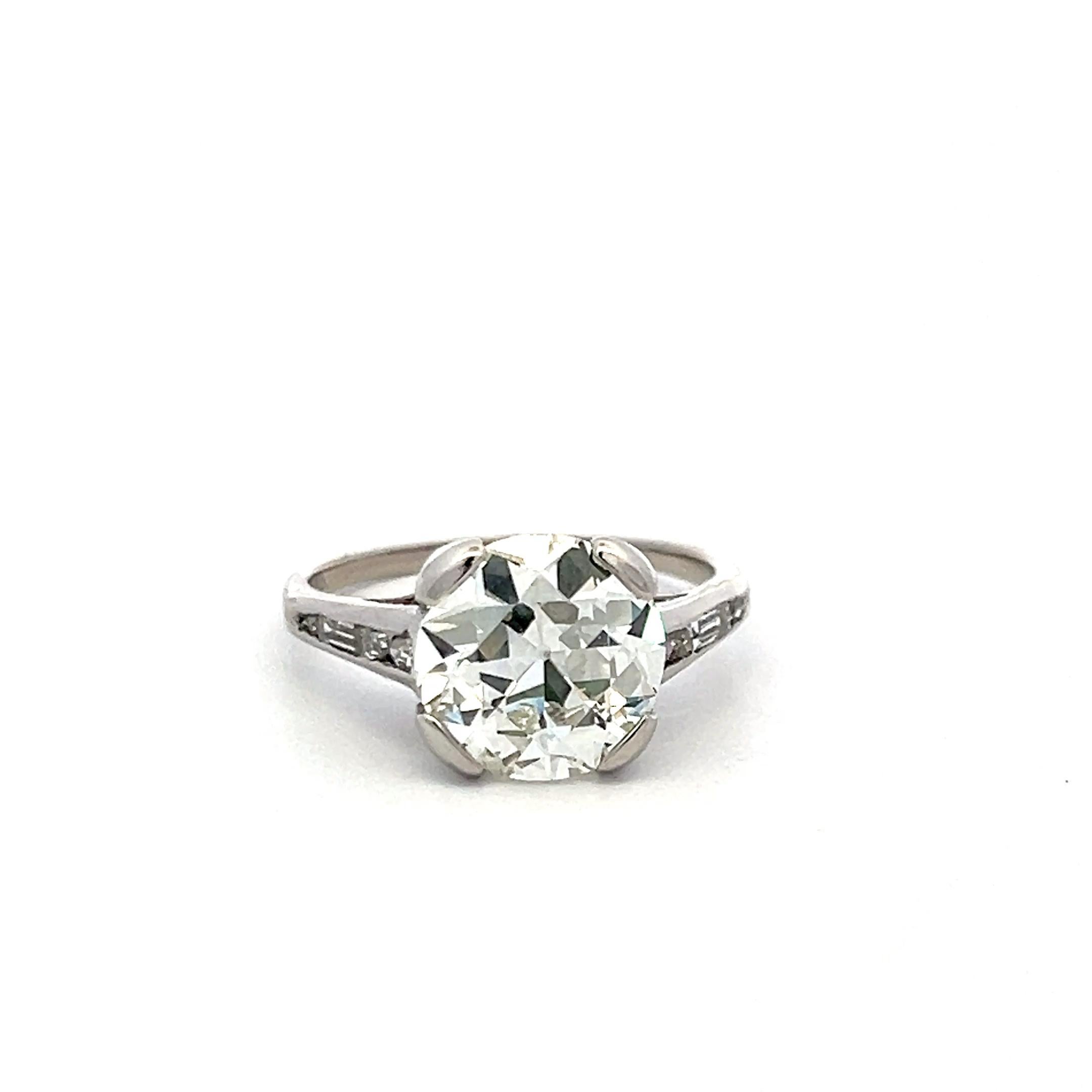 Donna Anello di fidanzamento in platino con diamante circolare Brilliante K VS1 3,01ct GIA Vintage in vendita