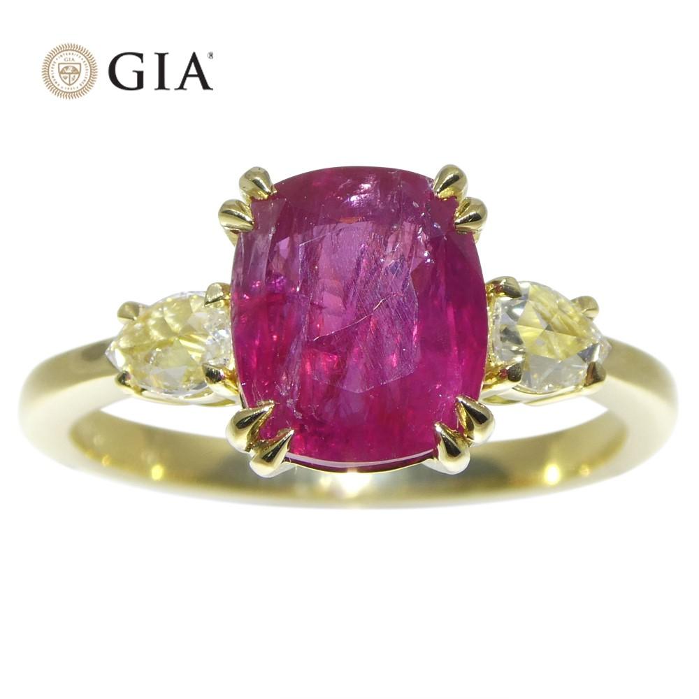 Bague de fiançailles en or jaune 18k avec rubis rouge coussin de 3,01ct et diamant taille rose en vente 7