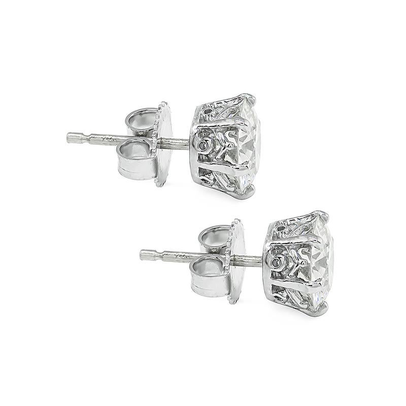 Old European Cut 3.01 Carat Diamond Stud Earrings