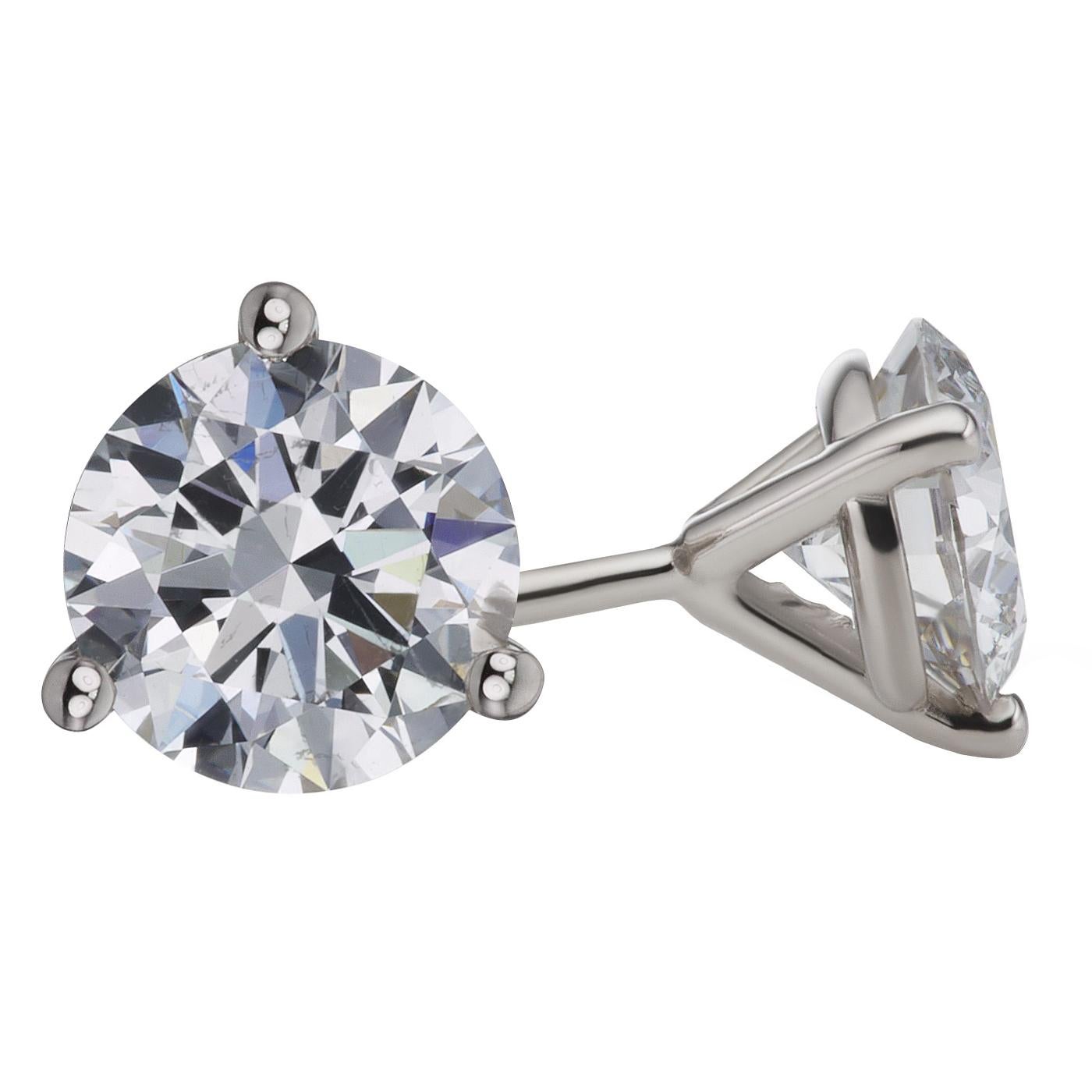 Round Cut 3.01ct GIA Natural Round Diamond Stud Earrings 3-Prong Martini Setting 14K Gold For Sale