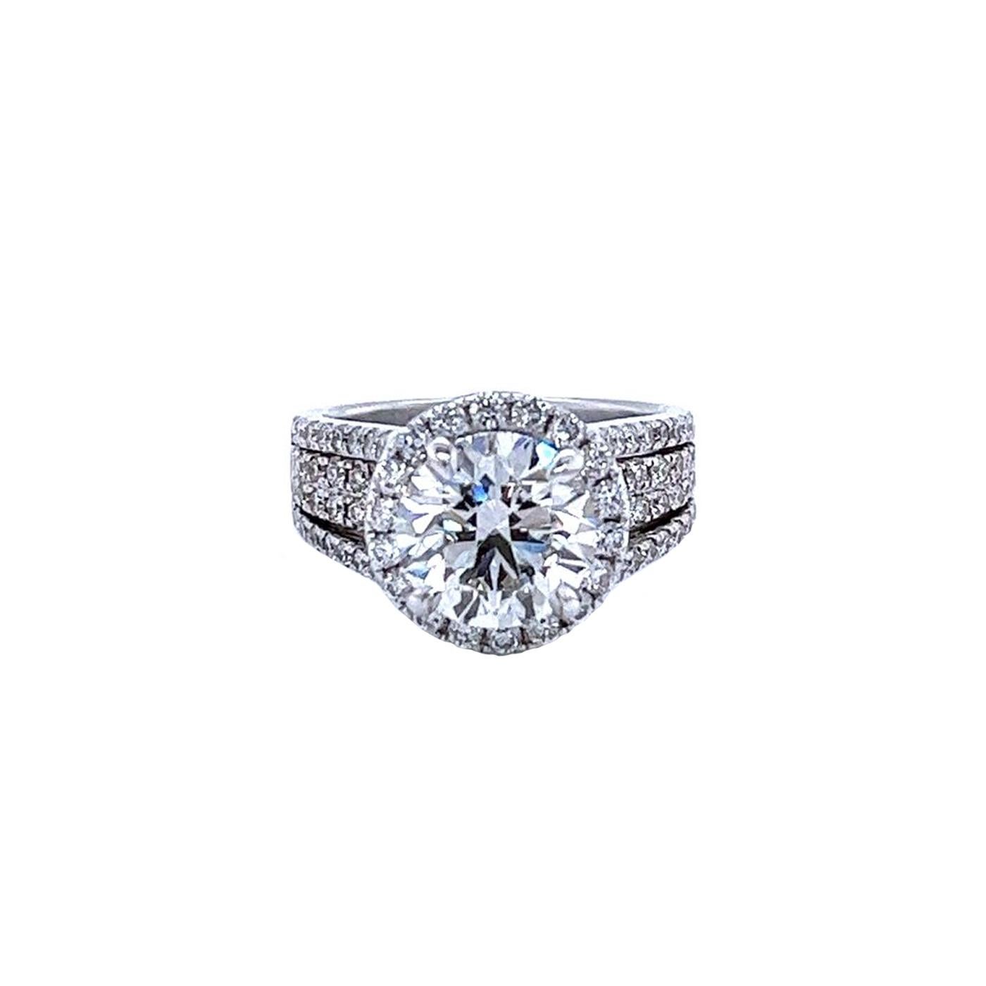 Modernist 3.01ct GIA Round Diamond Ring Accented with Natural Pave Diamonds 18K White Gold For Sale