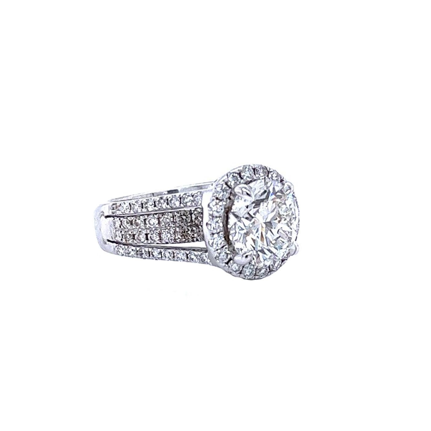 3.01ct GIA Round Diamond Ring Accented with Natural Pave Diamonds 18K White Gold In Good Condition For Sale In Aventura, FL