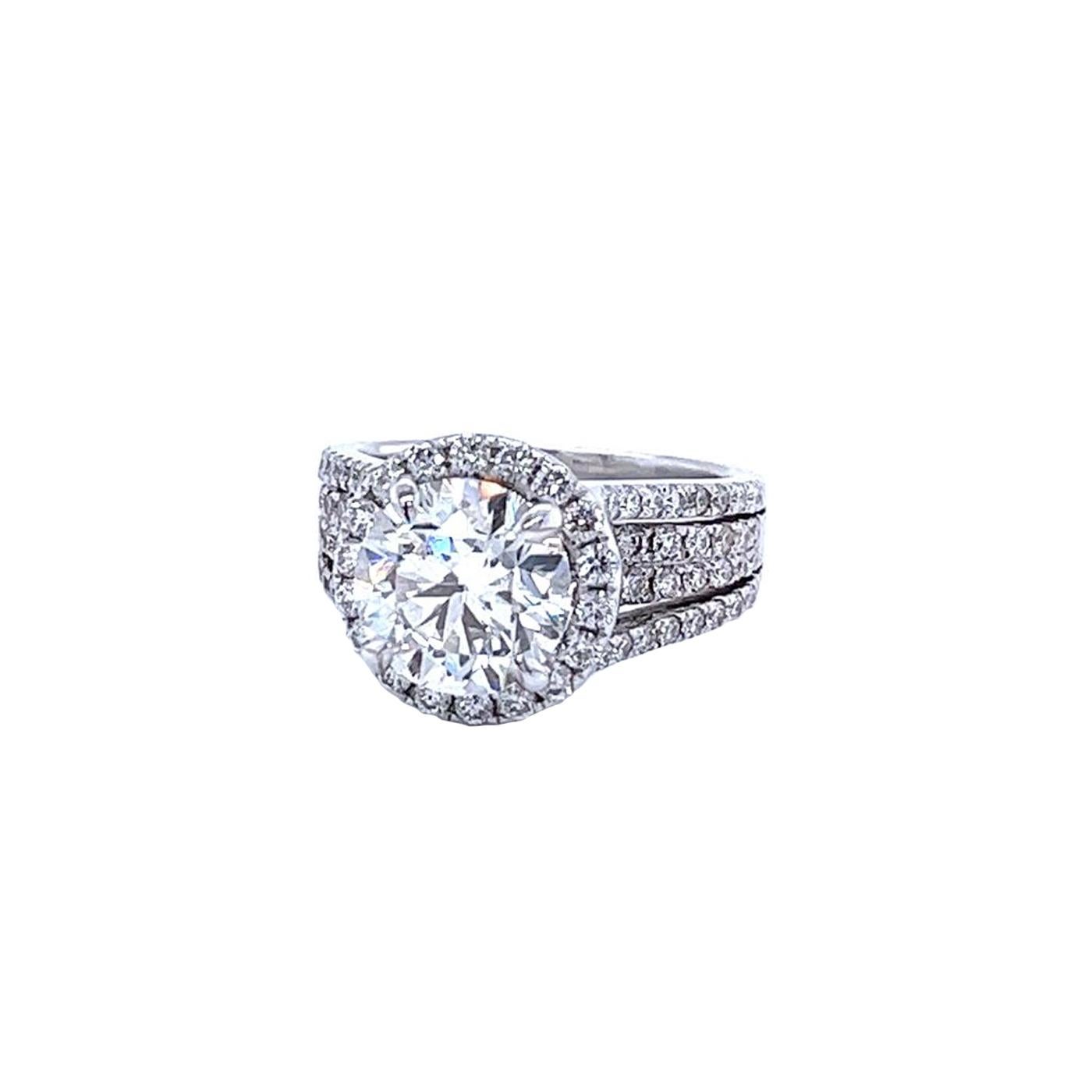 3.01ct GIA Round Diamond Ring Accented with Natural Pave Diamonds 18K White Gold For Sale 1