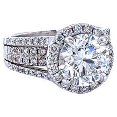 Bague en or blanc 18 carats avec diamants ronds de 3,01 carats certifiés GIA et pavés de diamants naturels