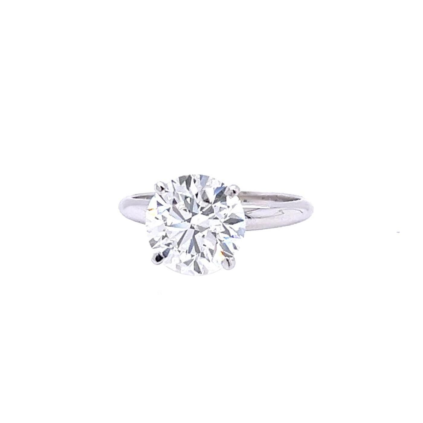 Round Cut 3.01 Carat GIA Round Brilliant Cut Tiffany style Ring 18K White Gold Si1 Clarity For Sale