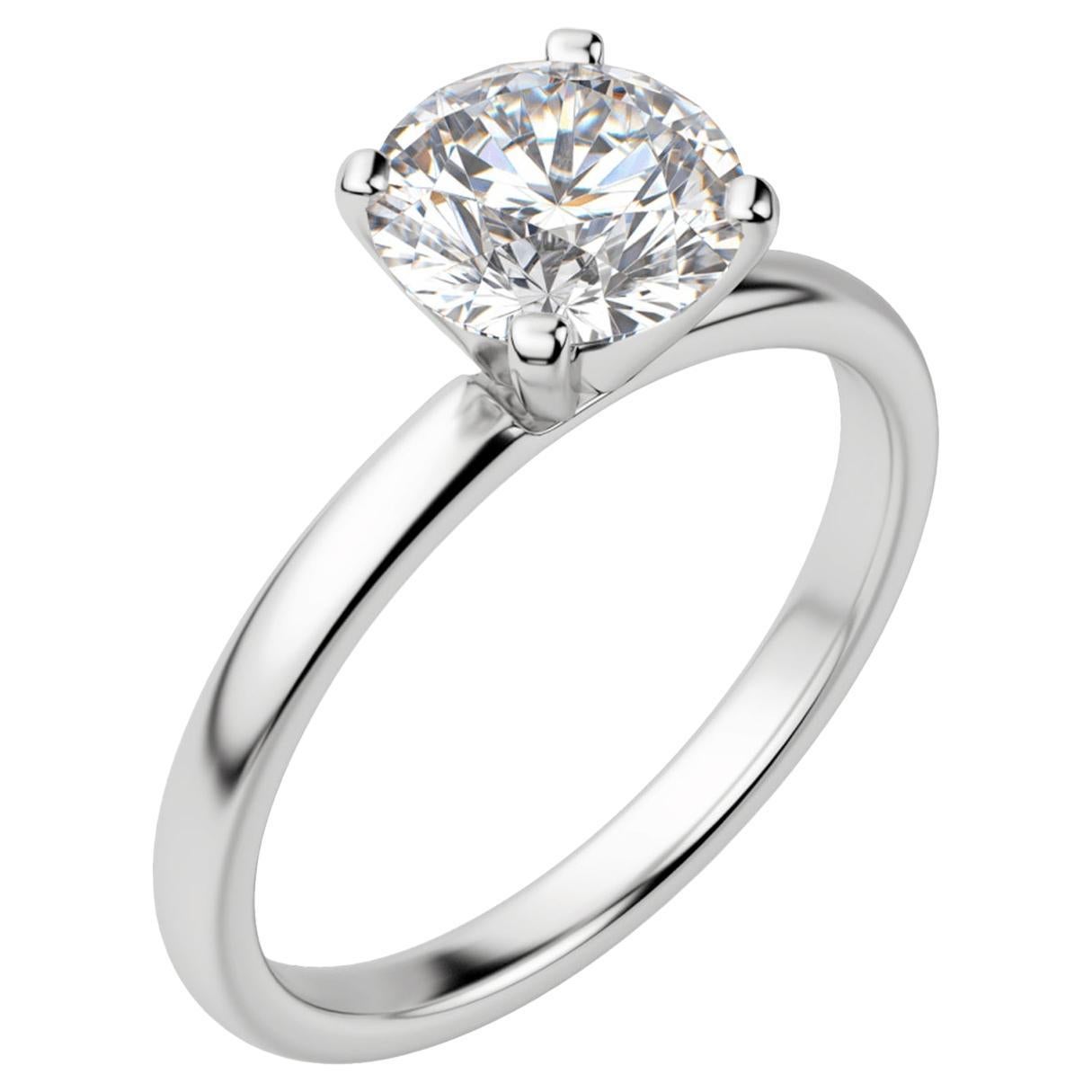 3.01 Carat GIA Round Brilliant Cut Tiffany style Ring 18K White Gold Si1 Clarity For Sale