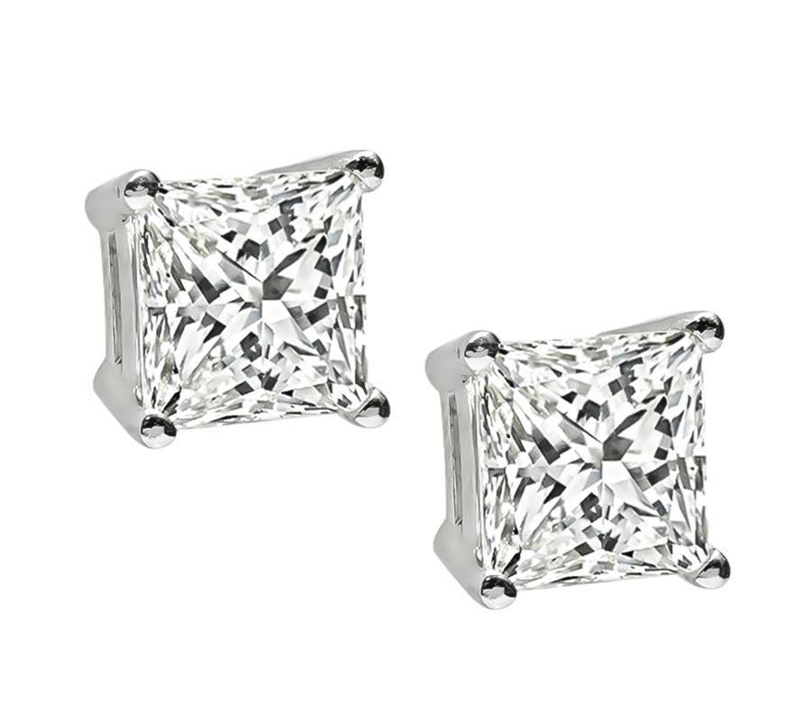 Taille princesse Boucles d'oreilles en diamant de 3,01ct, taille princesse en vente