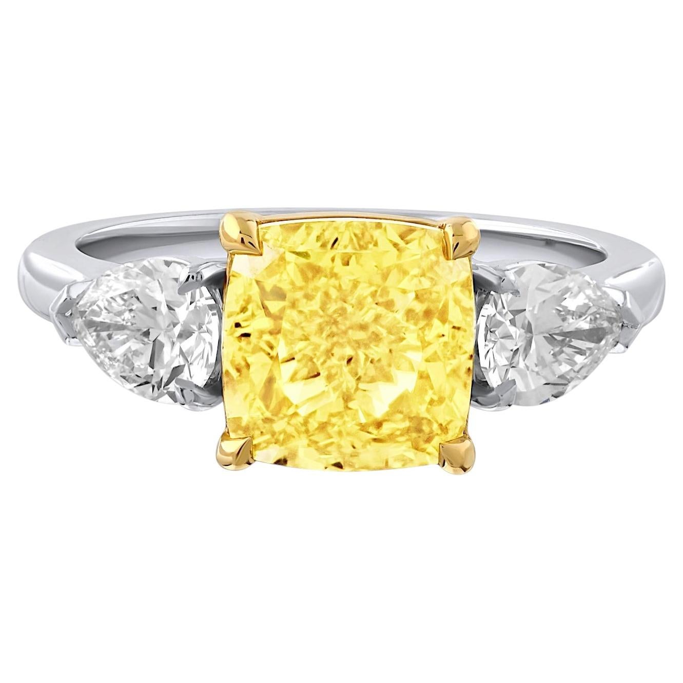 3.01ct Radiant Cut Fancy Intense Yellow Diamond Engagement Ring