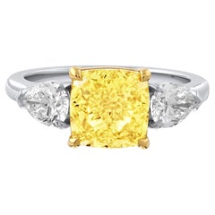 3.01ct Radiant Cut Fancy Intense Yellow Diamond Engagement Ring