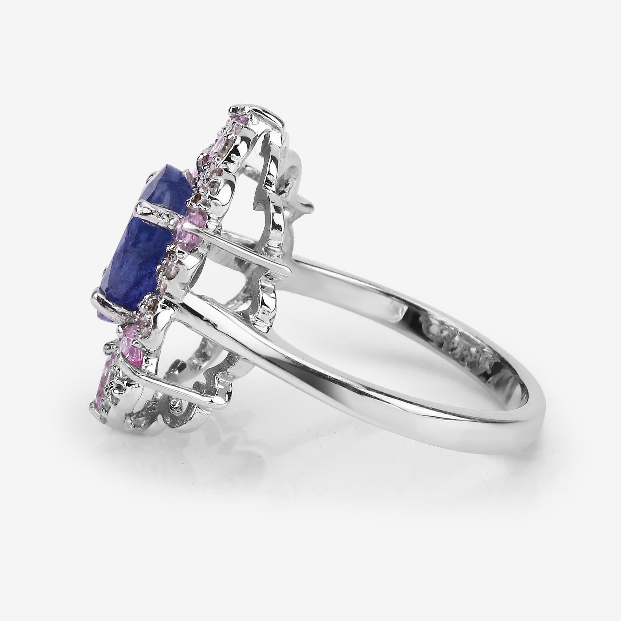 Victorian 3.01cttw Tanzanite, Pink Sapphires with Diamonds 0.41cttw Sterling Silver Ring