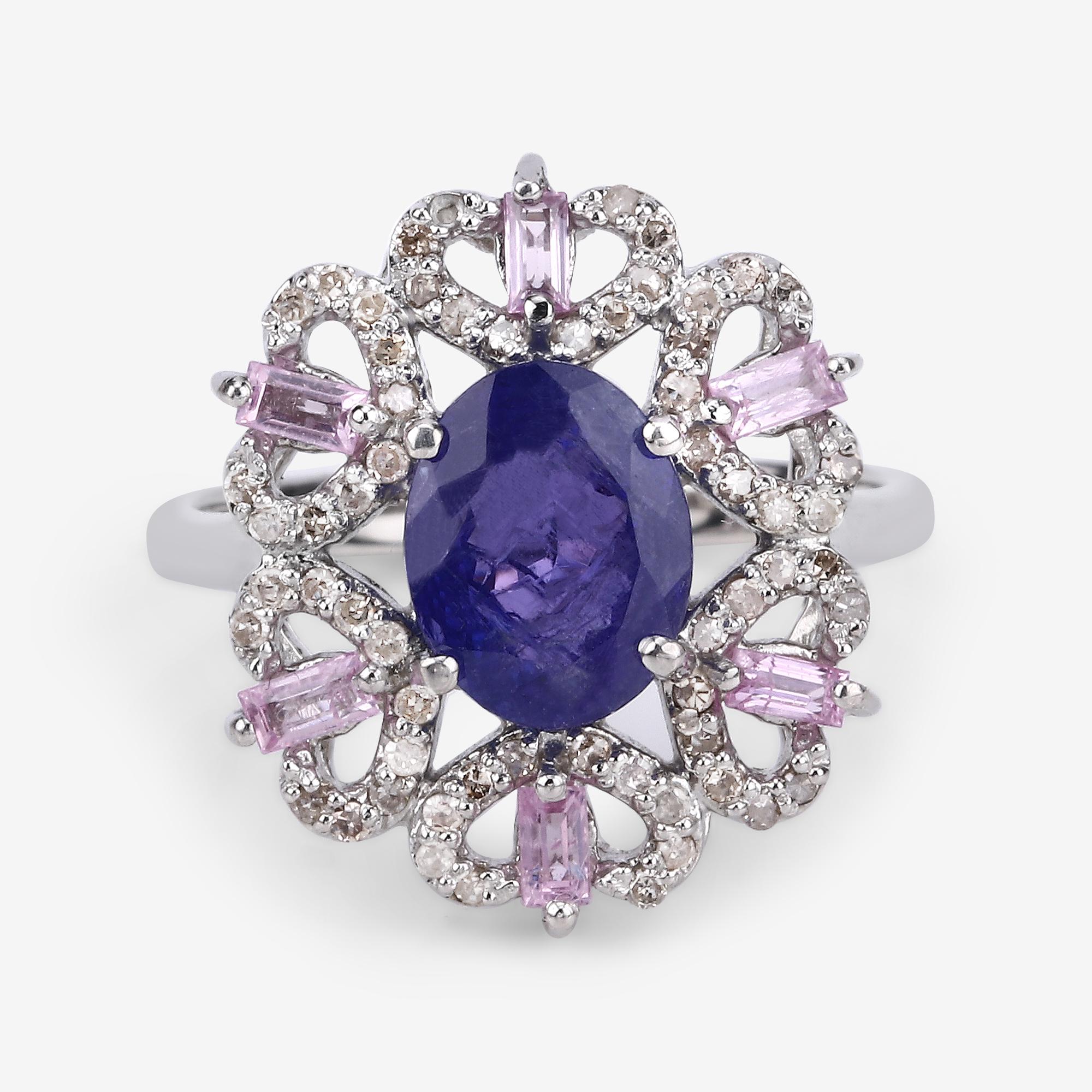 Women's 3.01cttw Tanzanite, Pink Sapphires with Diamonds 0.41cttw Sterling Silver Ring