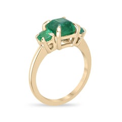 3.01tcw 14K Asscher Cut Emerald Trilogy Ring with Round Side Accents