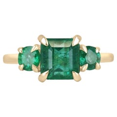 3.01tcw 14K Asscher Cut Emerald Trilogy Ring with Round Side Accents