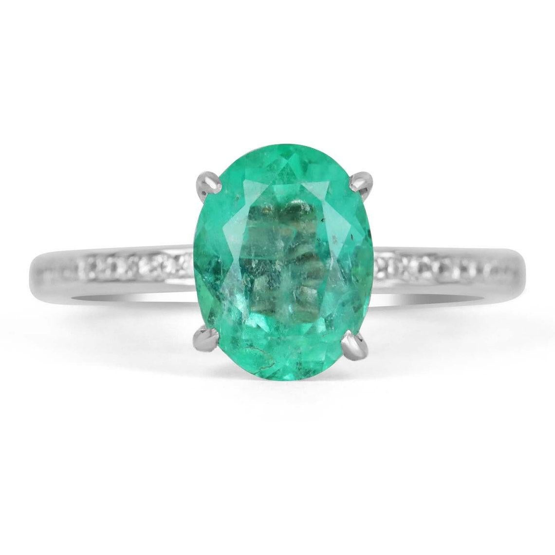 3.01tcw 18K Colombian Emerald-Oval Cut & Diamond Engagement Ring For Sale