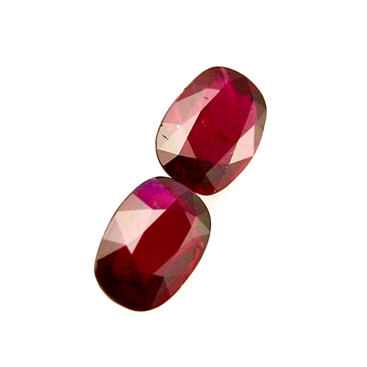 Art Deco 3.02 + 3.01 Carat Matching Pair of “Pigeon’s Blood” Rubies – GRS Certified For Sale