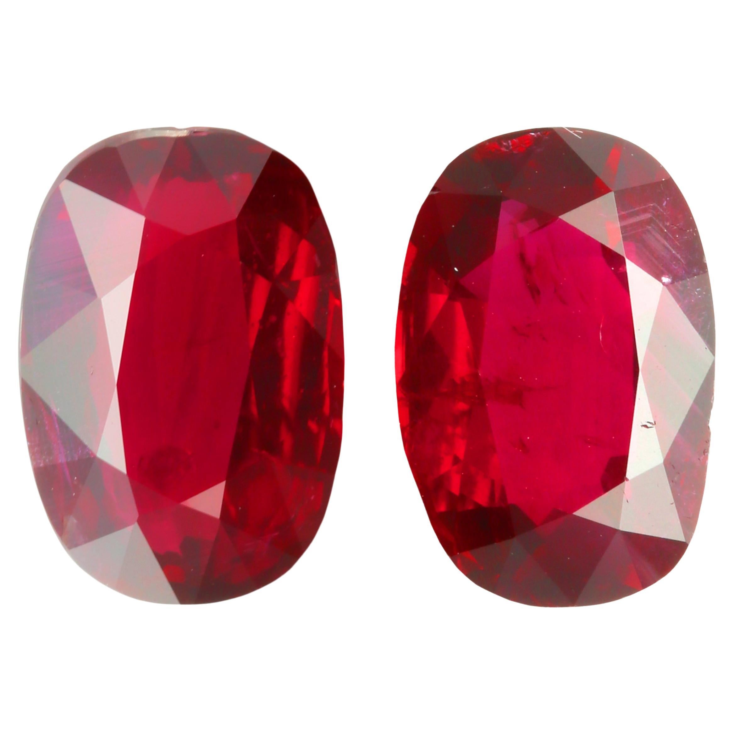 3.02 + 3.01 Carat Matching Pair of “Pigeon’s Blood” Rubies – GRS Certified For Sale