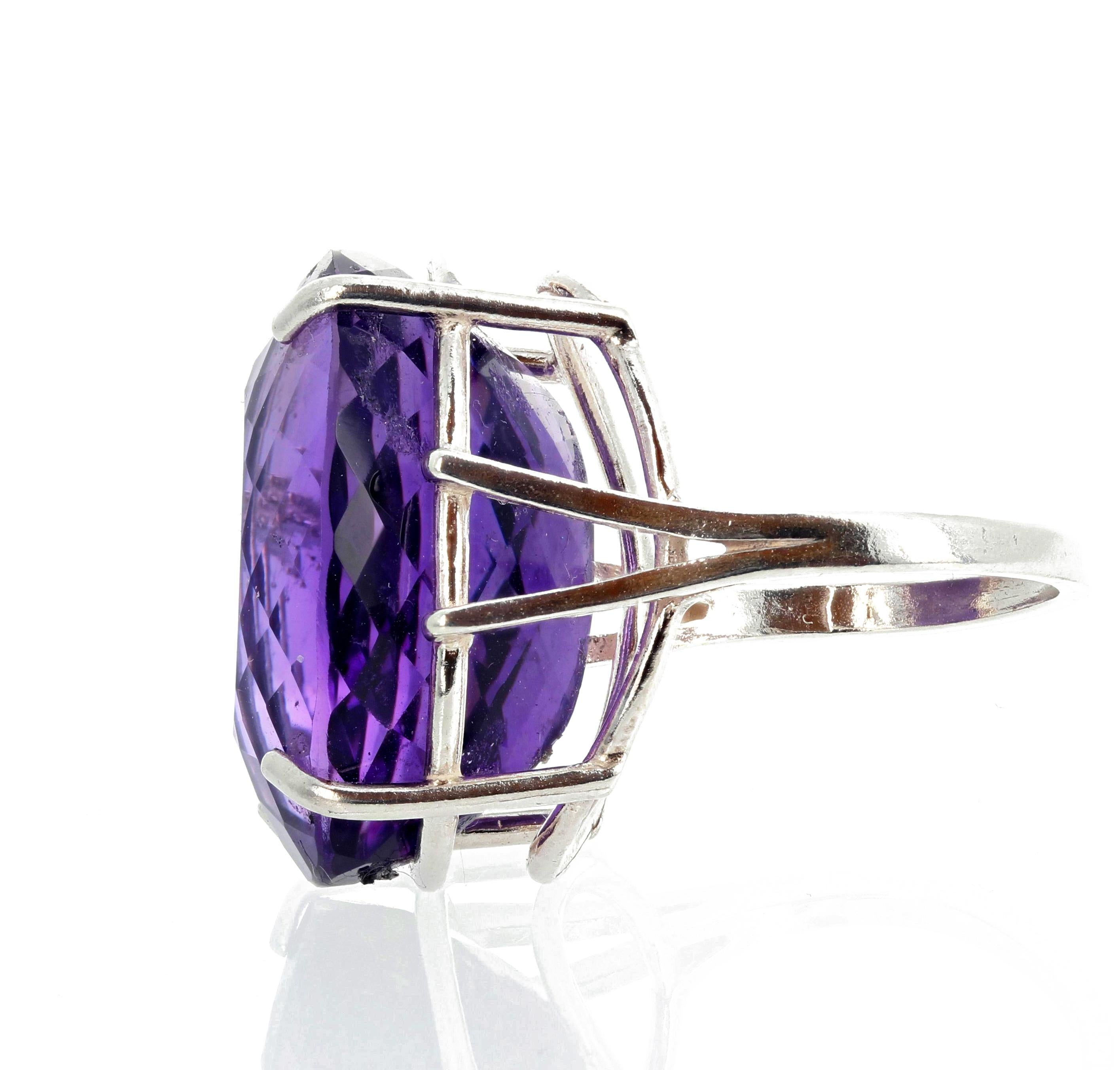 AJD Magnificent Large 30.2 Cts Intense Purple Amethyst Sterling Silver Ring In New Condition In Raleigh, NC