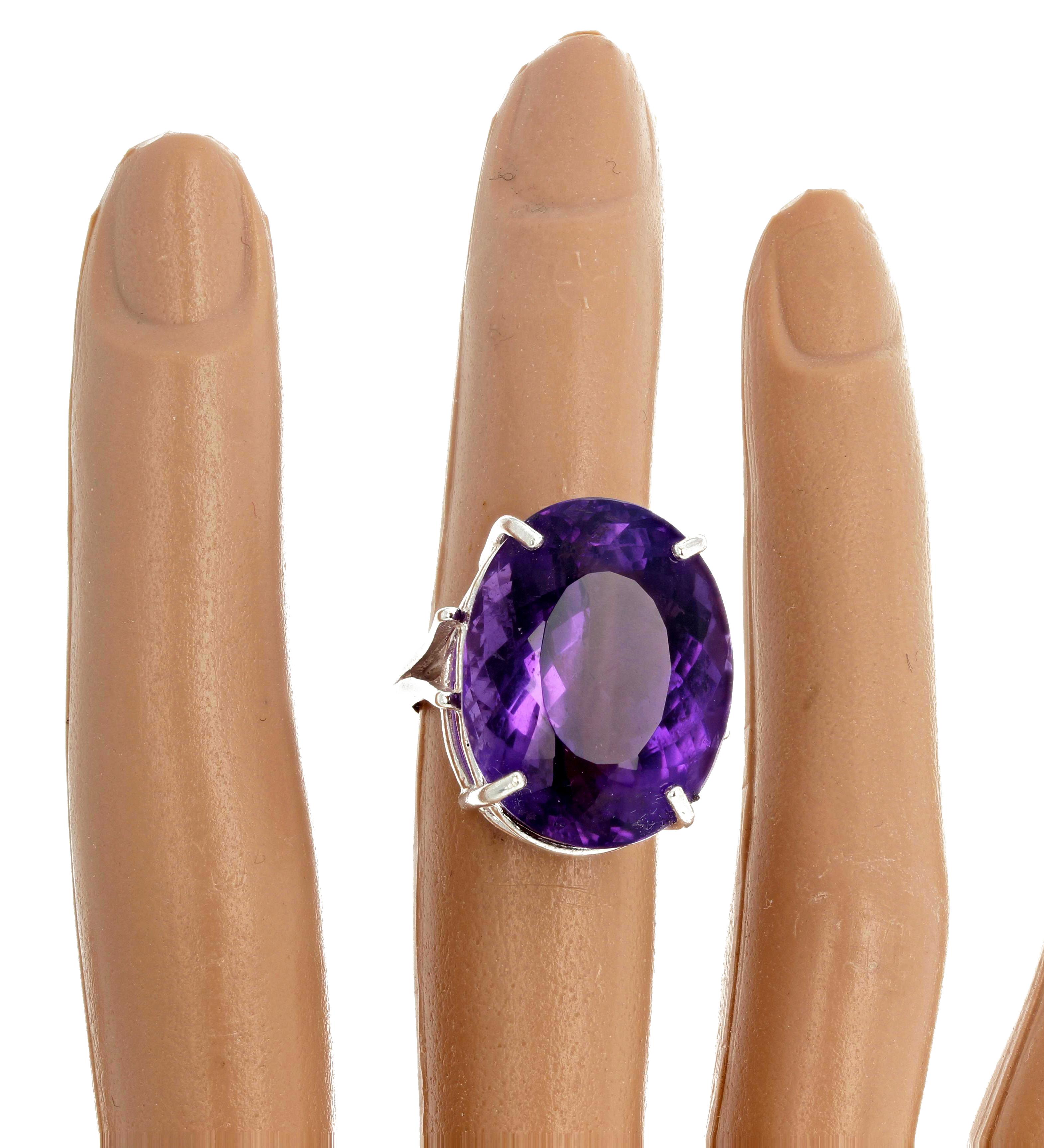 AJD Magnificent Large 30.2 Cts Intense Purple Amethyst Sterling Silver Ring 1