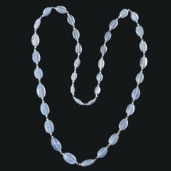 302 Carat Blue Chalcedony Sapphire Rock Crystal Tumbled Beaded Necklace