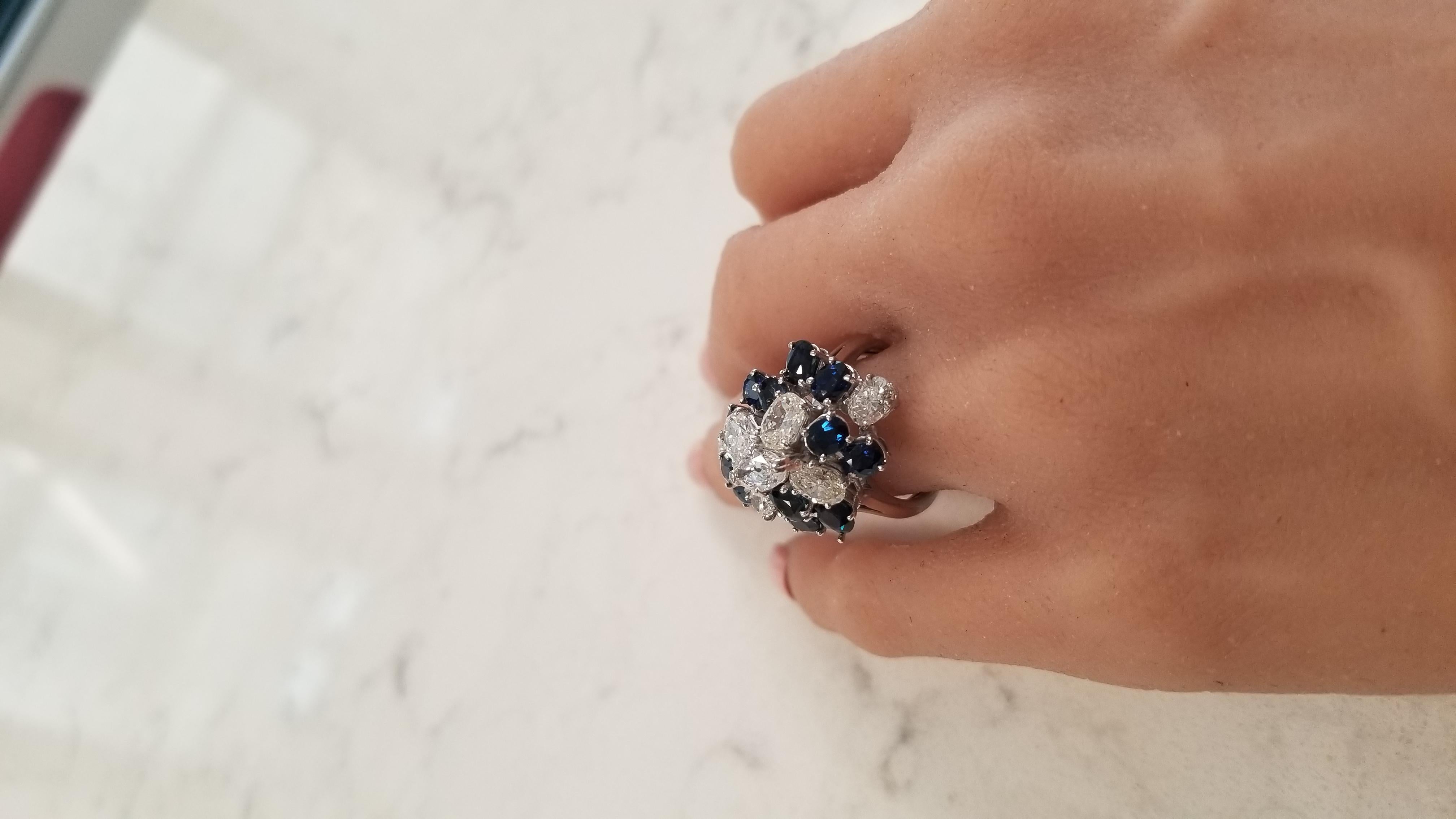 3.02 Carat Blue Sapphire and Diamond Cocktail Ring in 18 Karat White Gold 3