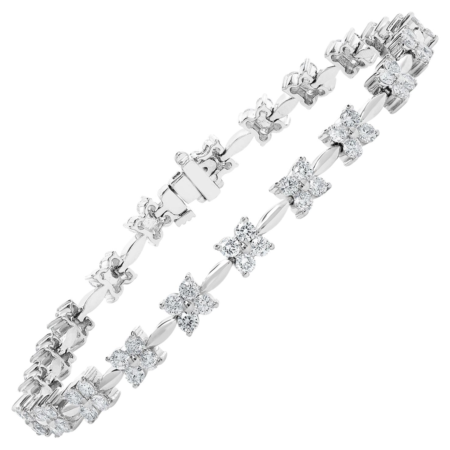 Pulsera de tenis con diamantes talla brillante de 3,02 quilates en oro blanco de 14 quilates en venta