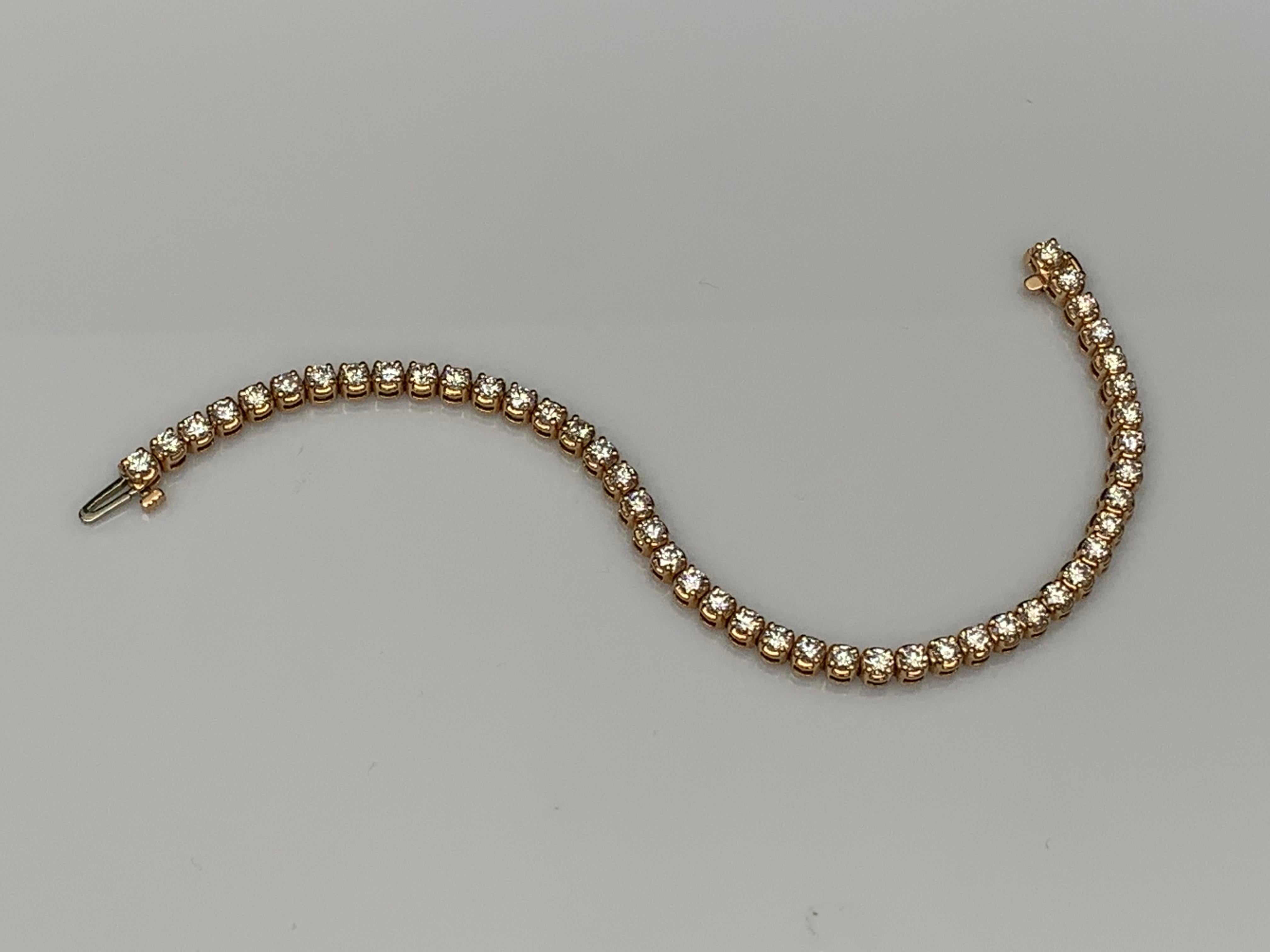 Pulsera de tenis con diamantes redondos talla brillante de 3,02 quilates en oro rosa de 14 quilates en venta 2