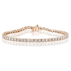 Bracelet de tennis en or rose 14 carats avec diamant rond taillé en brillant de 3,02 carats