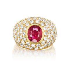 3.02 Carat Burma Ruby Diamond and 18 Karat Gold Dome Ring