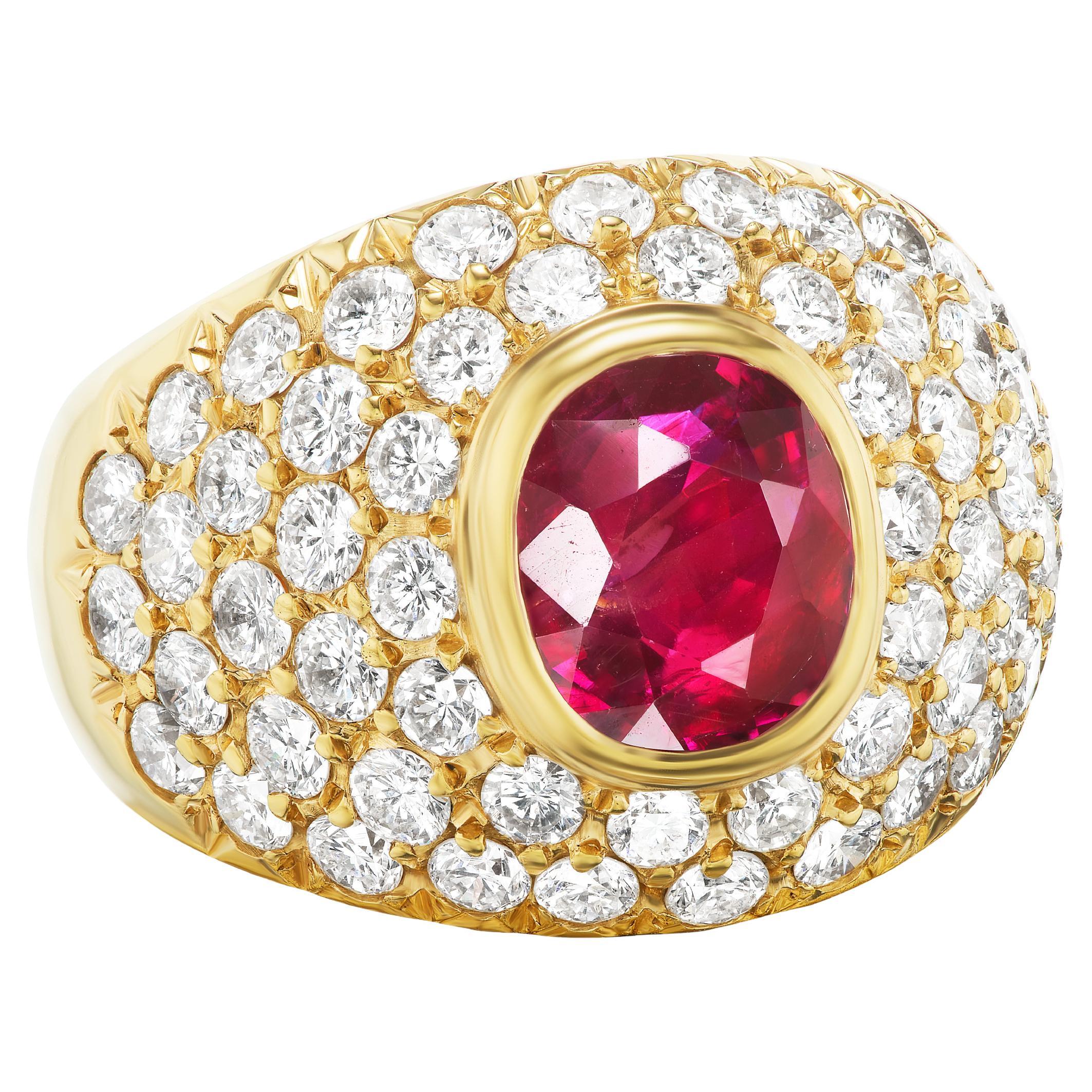 3.02 Carat Burma Ruby Diamond and 18 Karat Gold Dome Ring
