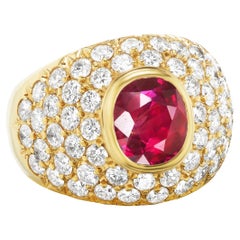 3.02 Carat Burma Ruby Diamond and 18 Karat Gold Dome Ring