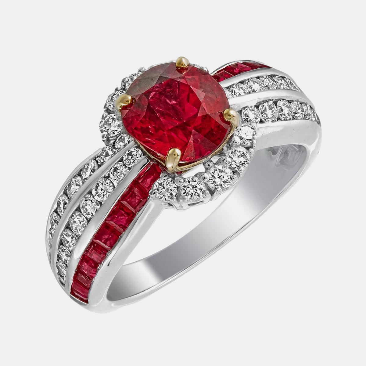 3,02 Karat Burma Rubin No Heat und Diamant Ring in 18 Karat Weißgold (Carréeschliff) im Angebot