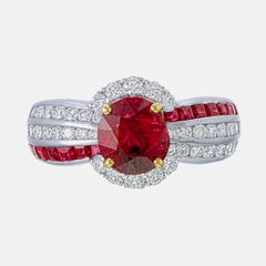 3.02 Carat Burma Ruby No Heat And Diamond Ring In 18 Karat White Gold