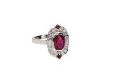 3.02 Carat Burmese Ruby and Diamond Art Deco Tablet Ring in 18 Karat White Gold