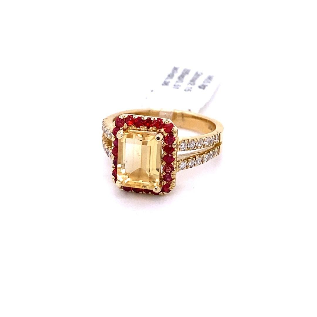 Contemporary 3.02 Carat Citrine Sapphire Diamond 14 Karat Yellow Gold Ring For Sale