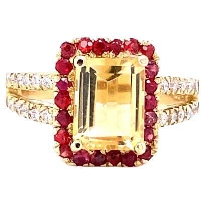 3.02 Carat Citrine Sapphire Diamond 14 Karat Yellow Gold Ring For Sale