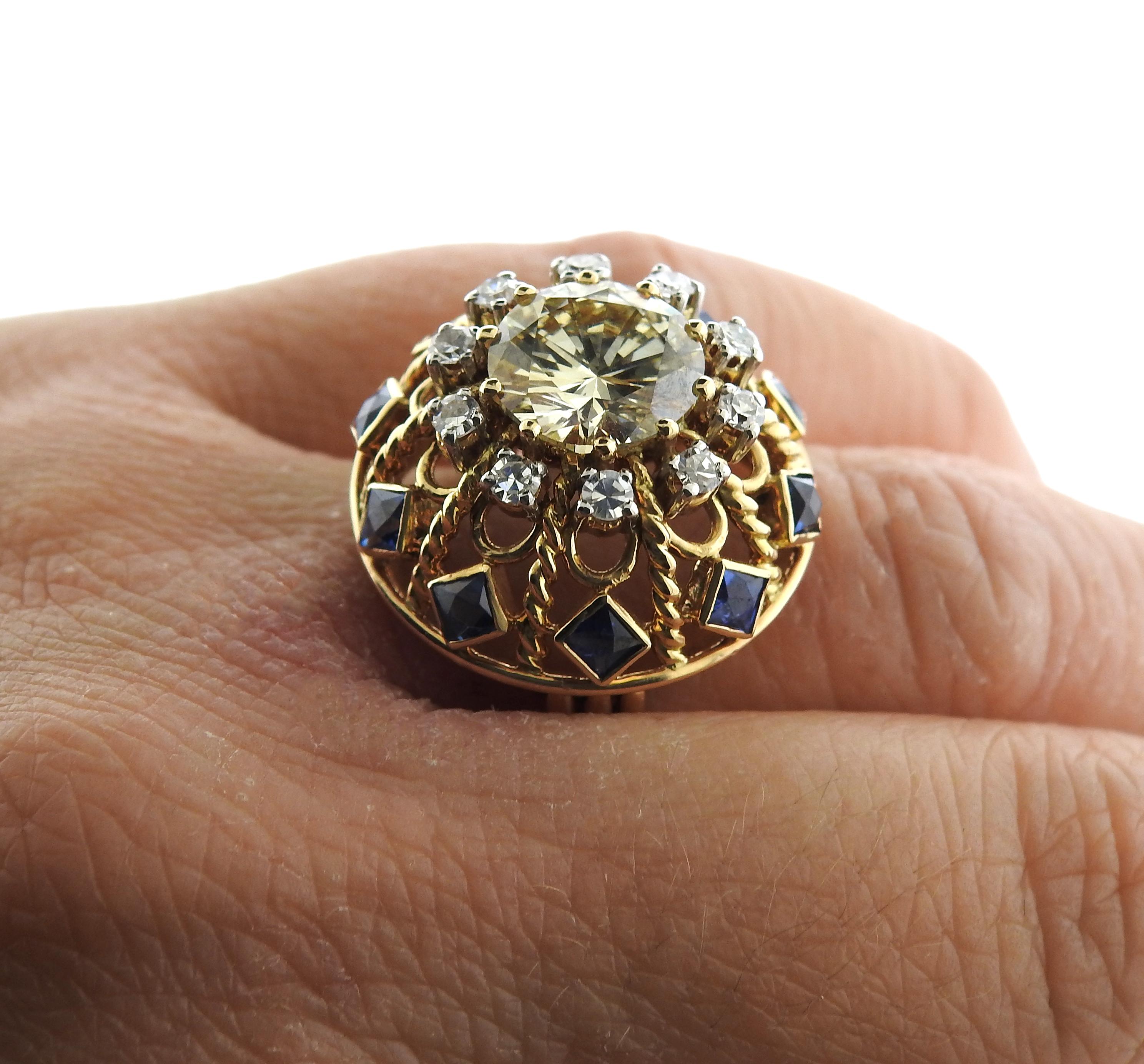 Women's 3.02 Carat Diamond Sapphire Gold Ring For Sale