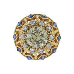 Vintage 3.02 Carat Diamond Sapphire Gold Ring