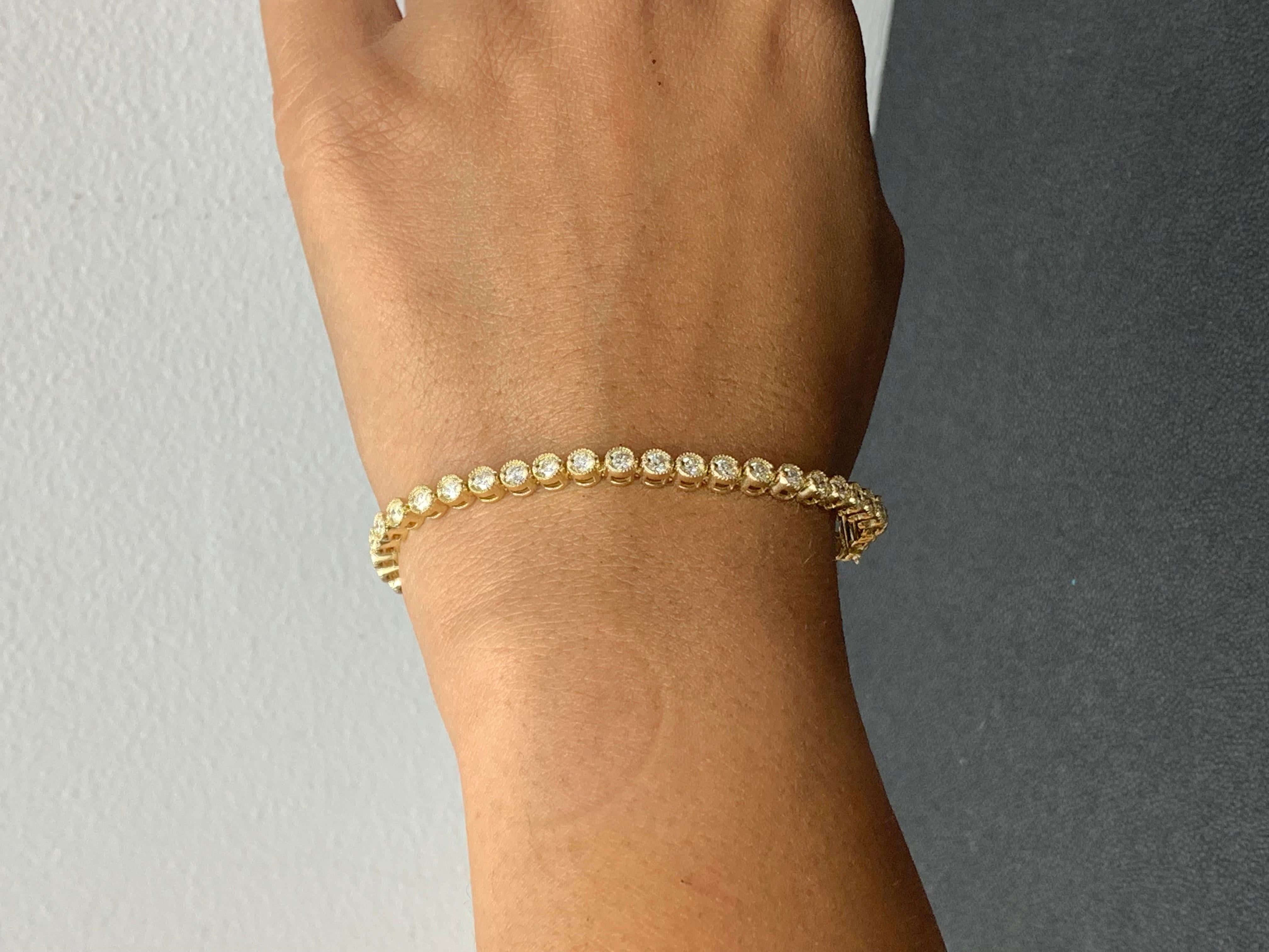 Bracelet tennis en or jaune 14 carats avec diamants de 3,02 carats en vente 6