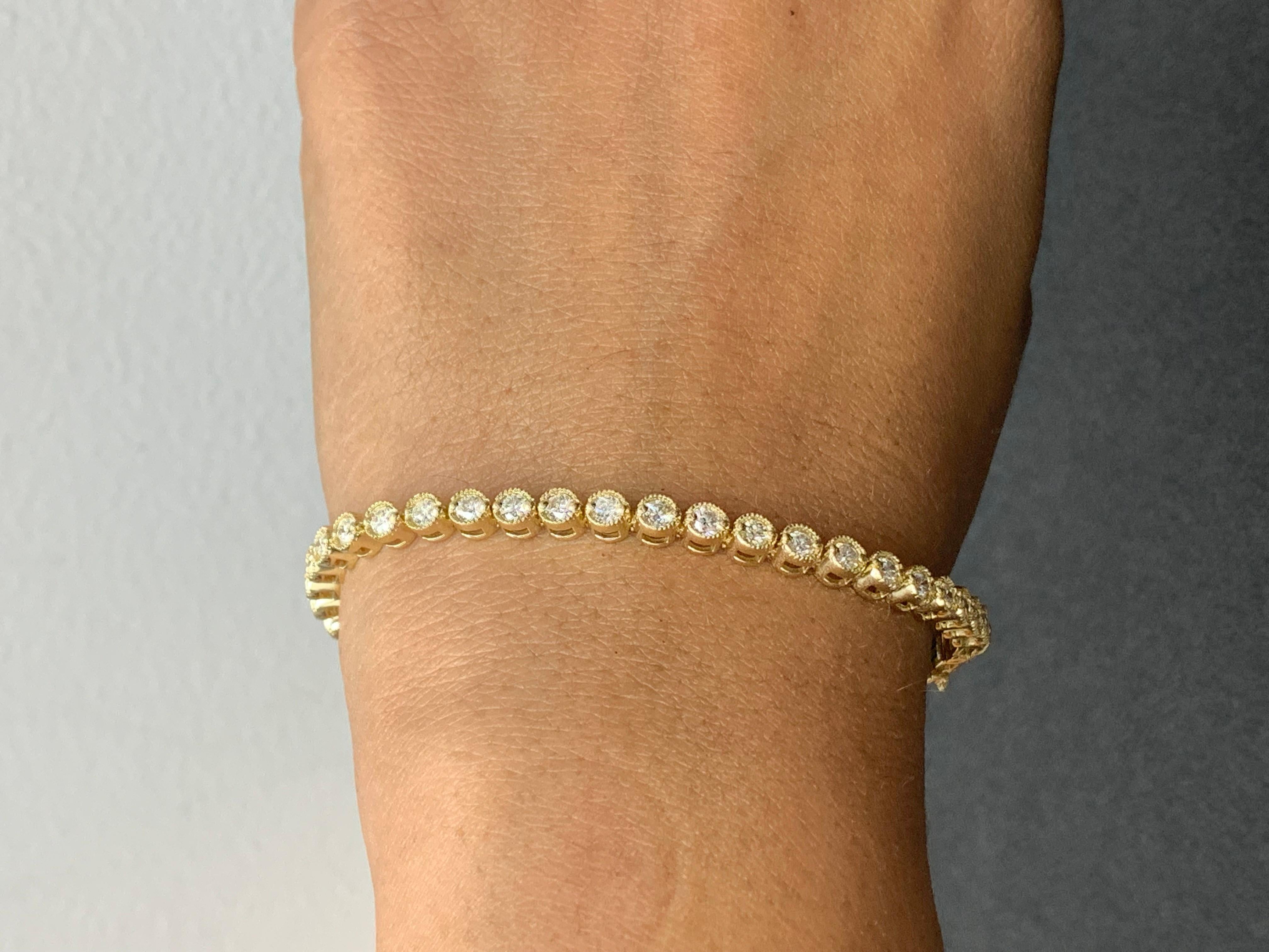 Bracelet tennis en or jaune 14 carats avec diamants de 3,02 carats en vente 1