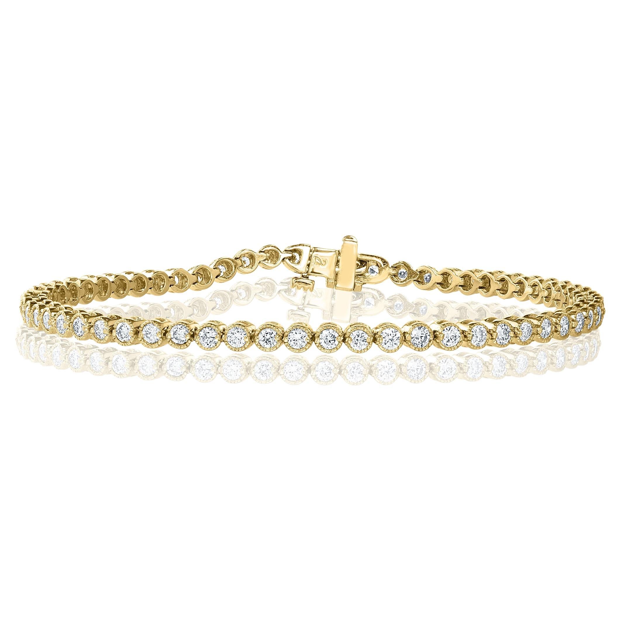 Bracelet tennis en or jaune 14 carats avec diamants de 3,02 carats en vente
