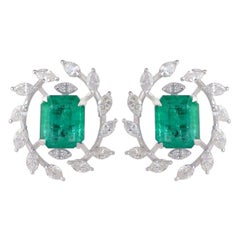 3.02 Carat Emerald Diamond 14 Karat Gold Stud Leaf Earrings