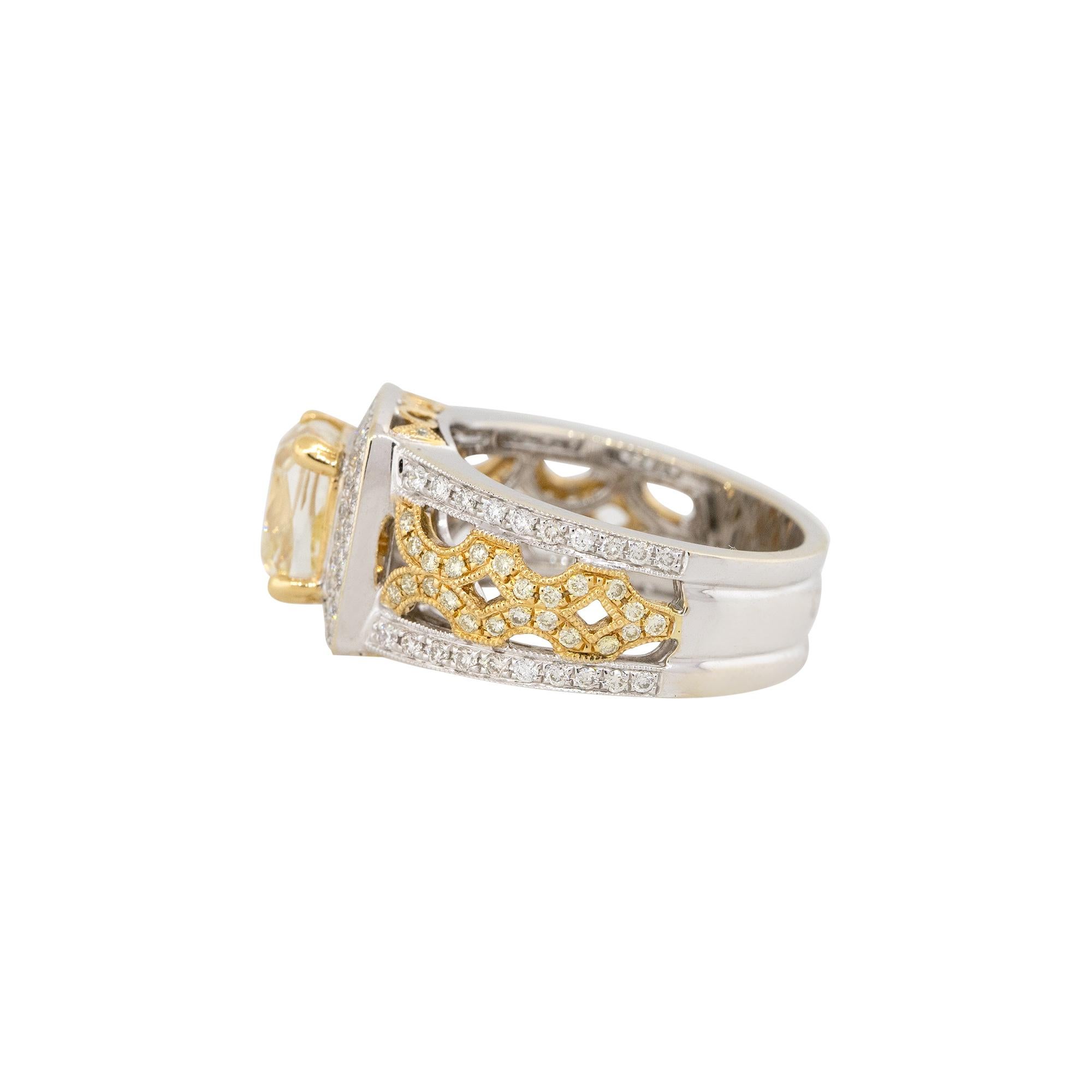 Natural Fancy Yellow Cushion Cut Diamond Engagement Ring 18 Karat In Stock In Excellent Condition For Sale In Boca Raton, FL