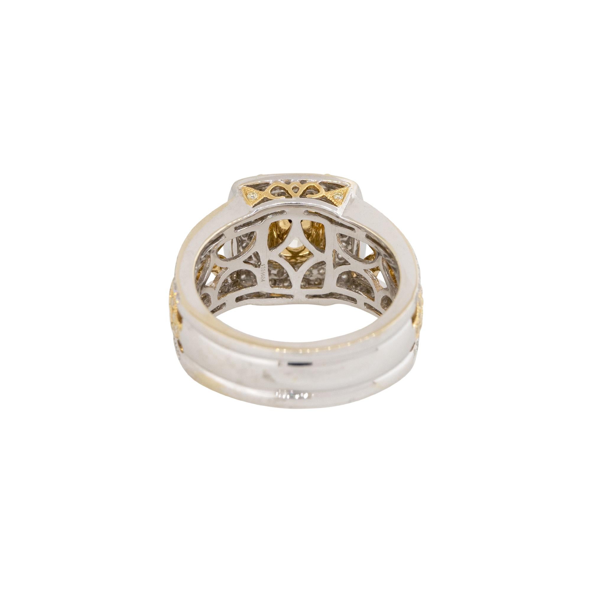 3.02 Carat Fancy Yellow Cushion Cut Diamond Engagement Ring 18 Karat In Stock For Sale 1
