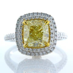 3.02 Carat Fancy Yellow Cushion Shape VS1 Diamond Reversible Ring Pendant 18K
