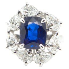 3.02 Carat GIA Certified Burma No Heat Royal Blue Sapphire and Diamond Ring