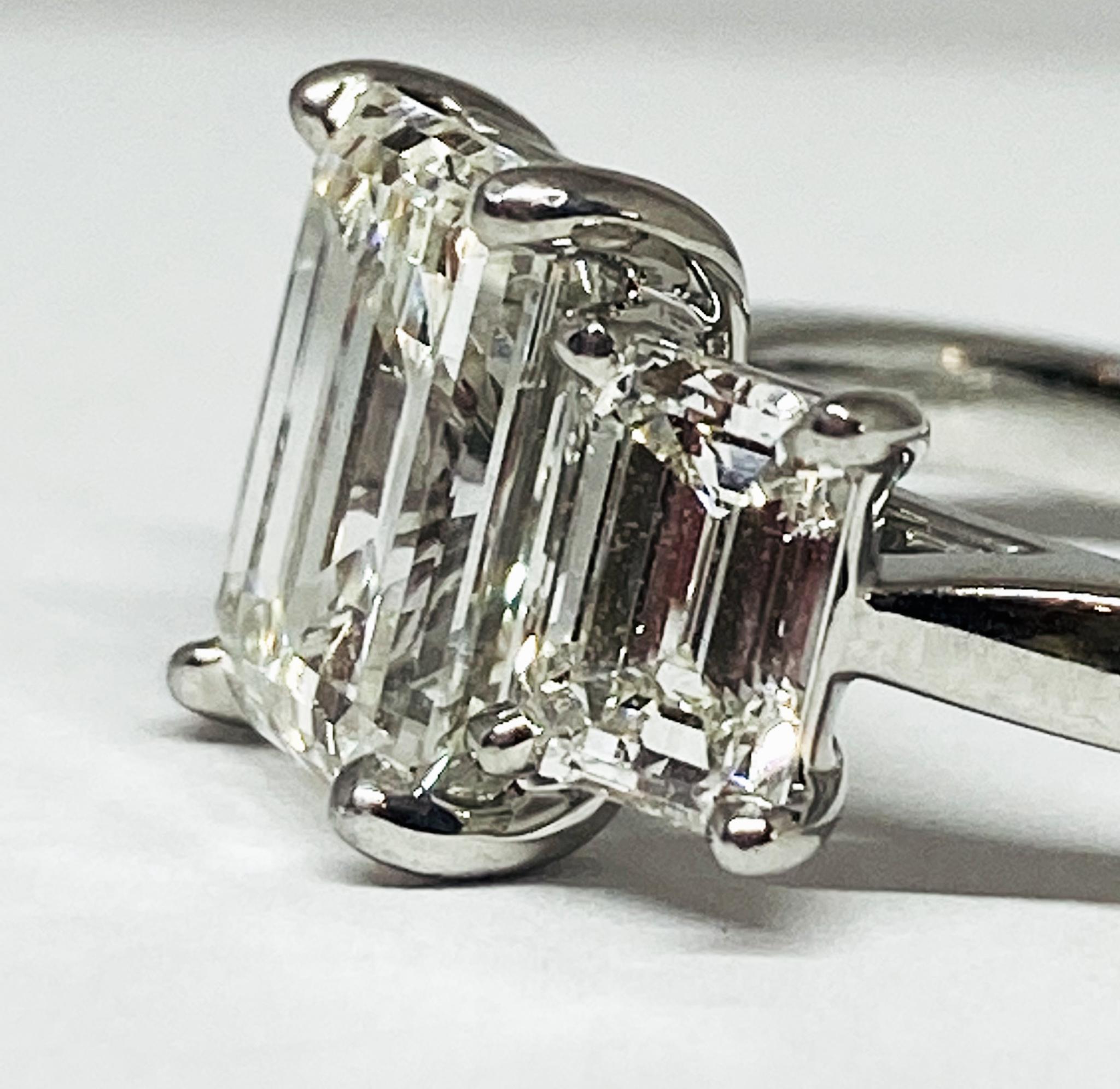 3.02 Carat GIA Certified Diamond Emerald Cut Three Stone Engagement Ring In New Condition For Sale In Houston, TX