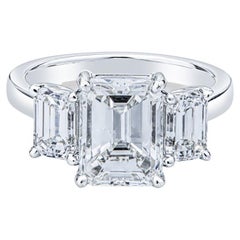 3.02 Carat GIA Certified Diamond Emerald Cut Three Stone Engagement Ring