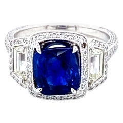 3.02 Carat GRS Certified Unheated Royal Blue Sapphire and Diamond Gold Ring